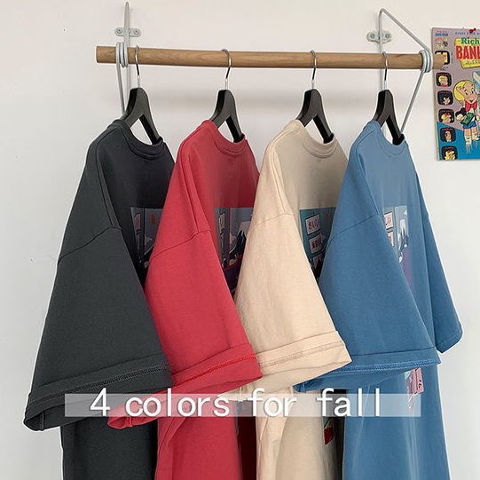 AMOI Áo Thun Ngắn Tay Dáng Rộng In Họa Tiết Thời Trang Harajuku Cá Tính Cho Nam