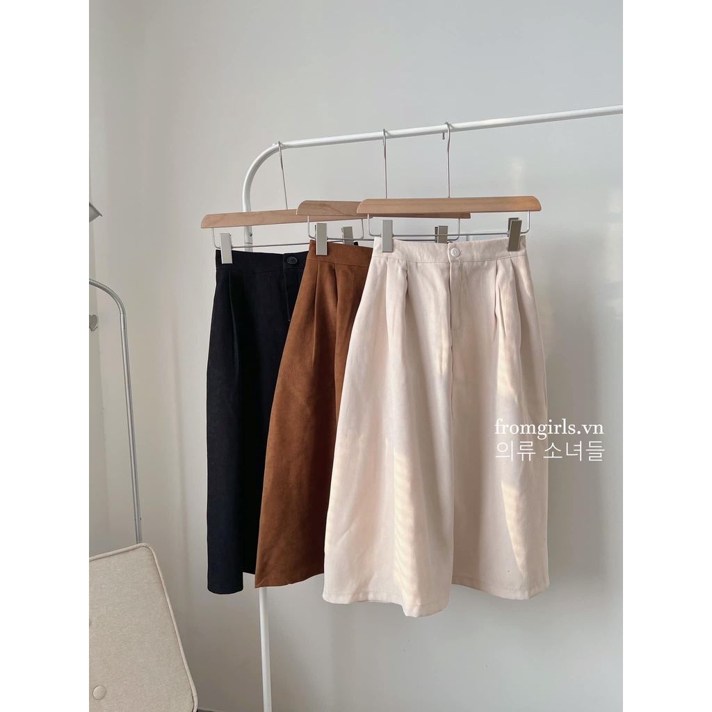 Chân váy nhung tăm cạp khóa chun sau, chân váy dài dáng xòe đứng form - CV10