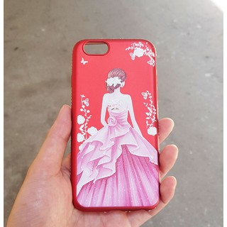 Ốp lưng cô gái đỏ đính đá iPhone 5/6s/6Plus/7Plus (Lưng hoa trắng)