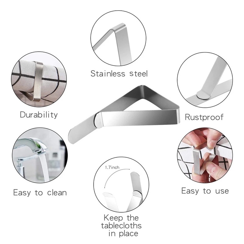 Set 12 Kẹp Cố Định Khăn Trải Bàn Hình Tam Giác Bằng Thép Không Gỉ Chống Trượt