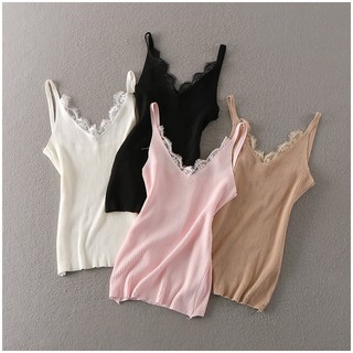 Áo 2 dây len phối ren
