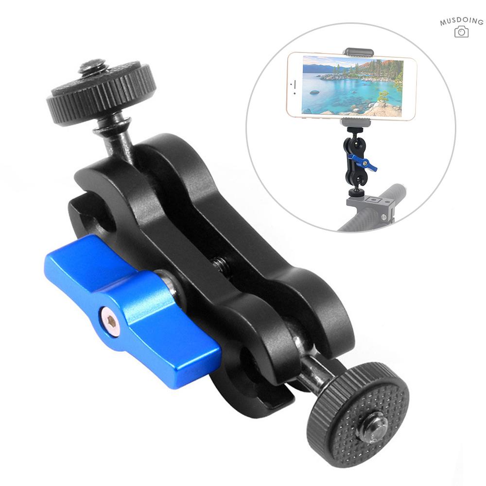 ღ  Double Ballhead Mount 1/4 Inch Screw Magic Ball Head Arm 360 Degree Rotation Anodisation Aluminum Alloy for Phone Gimbal Monitor Photography Handle