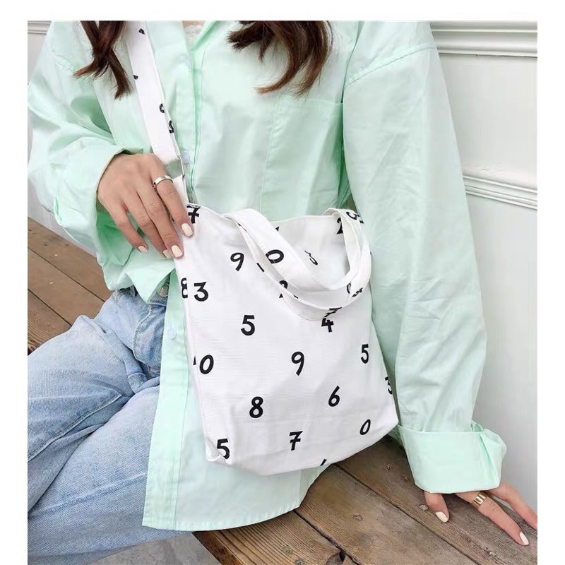 Túi tote size nhỏ số học ulzzang Hàn Quốc (có sẵn, hình thật)