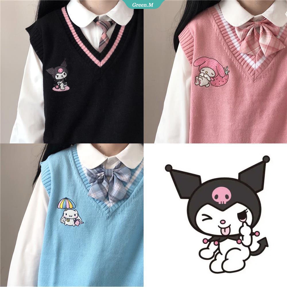 SANRIO Áo Sweater Dệt Kim Họa Tiết Kuromi Cinnamoroll My Melody Dễ Thương 2022 Cho Nữ