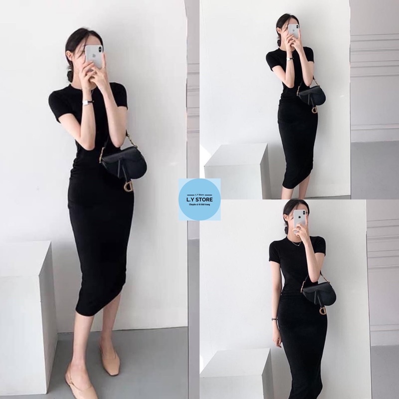 Váy Body Dúm Eo Cộc Tay L.Y Store Nữ  🌸 Đầm midi dáng ôm sexy thun co dãn bánh bèo tiểu thư cá tính Ulzzang 🌸