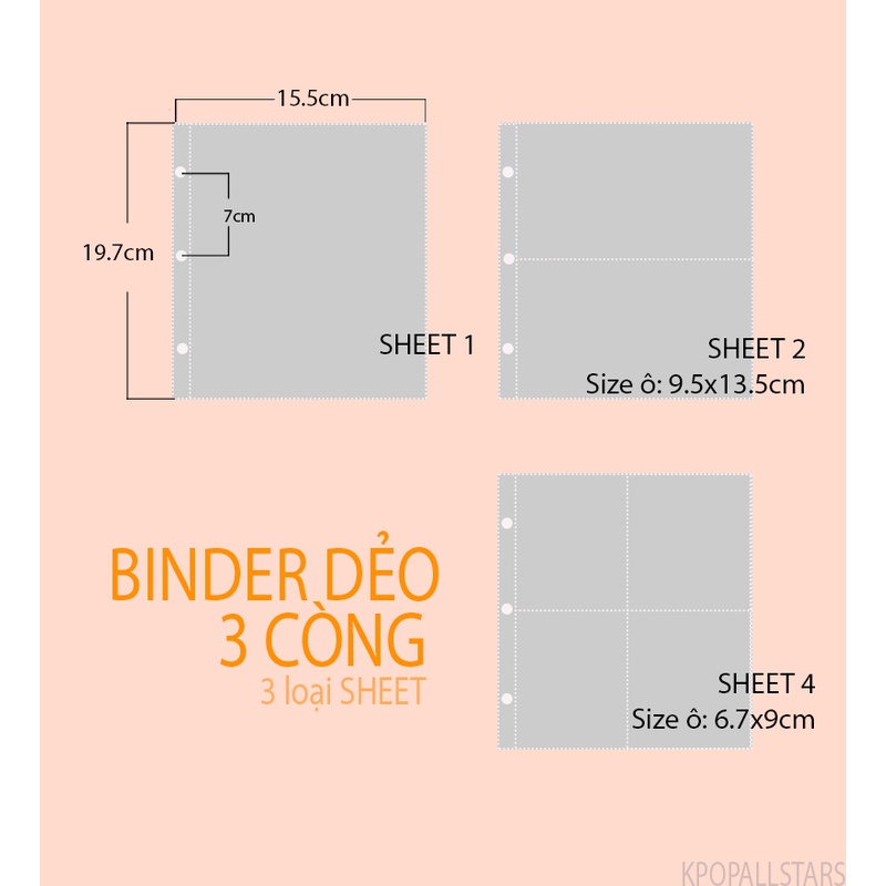 [BINDER A5 lùn 3 còng] Bìa hoặc Nguyên cuốn Binder A5 bìa dẻo 3 còng. 3 loại sheet