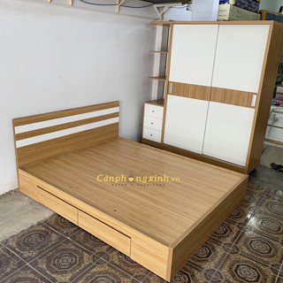 Combo Giường Tủ Phòng Ngủ Gỗ MDF CPX-CB10 Vàng Phối Trắng