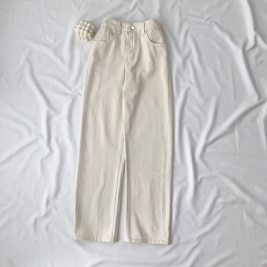Quần Jeans Dài Baggy Nữ Màu Trắng JEMCLOSET Shina Thiết Kế Basic Form Vừa Phong Cách Trẻ Trung Năng Động Cực Hot - 2748