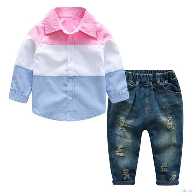 Set áo sơ mi dài tay và quần denim dài cho bé trai