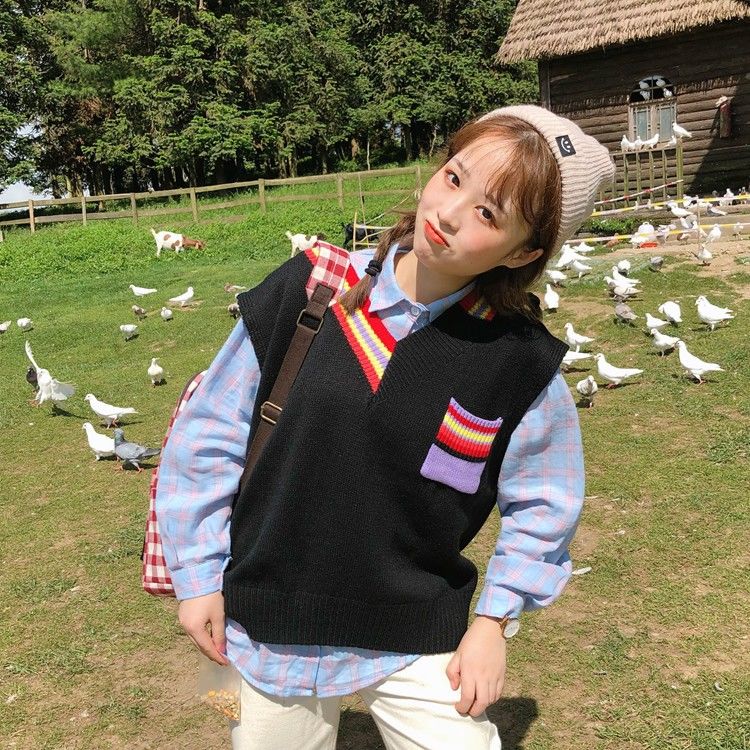 Áo Gile Student Korean Loose New Sleeveless Knitted Vest Women