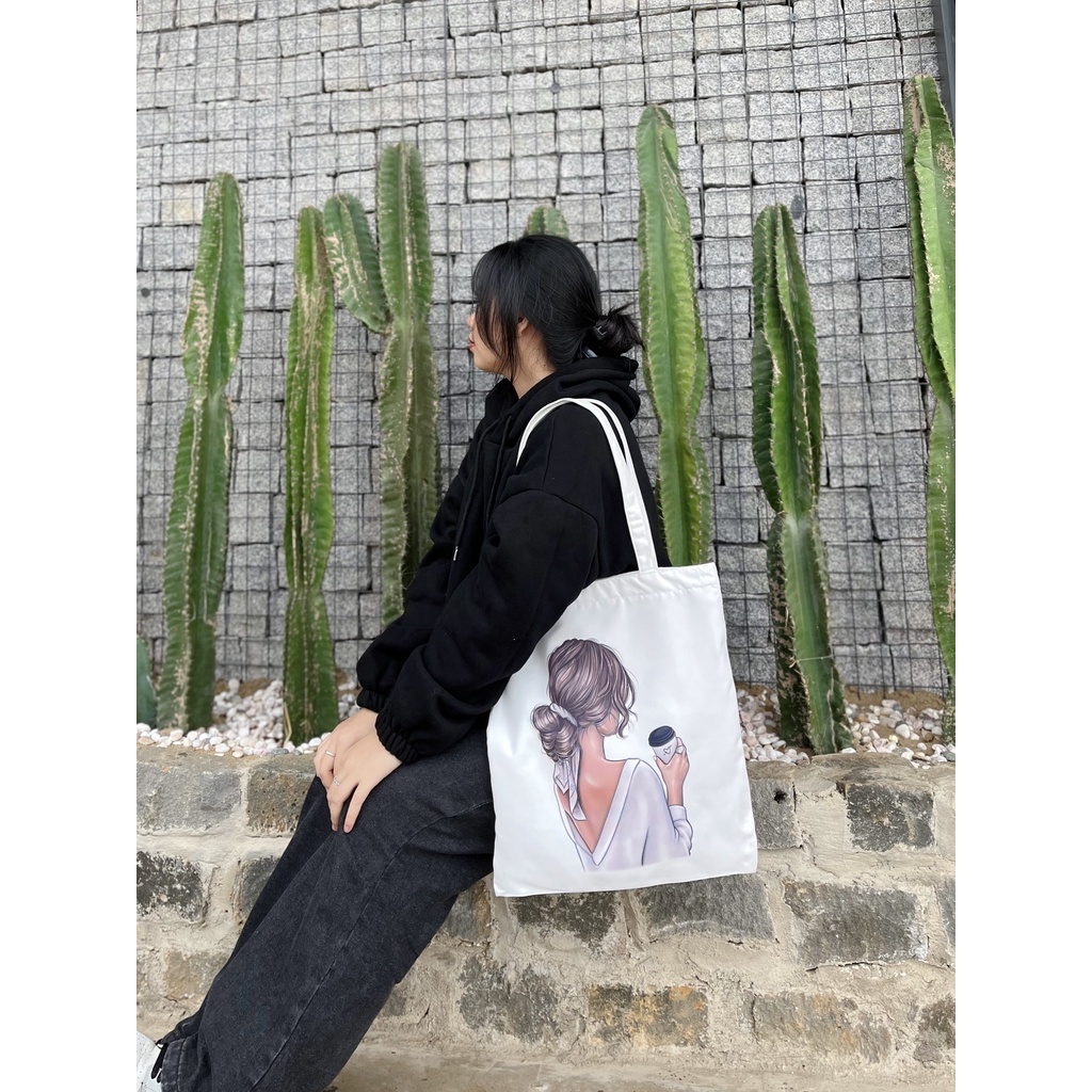 Túi Vải, Túi Tote Canvas Cao Cấp Girl Coffee Miladen