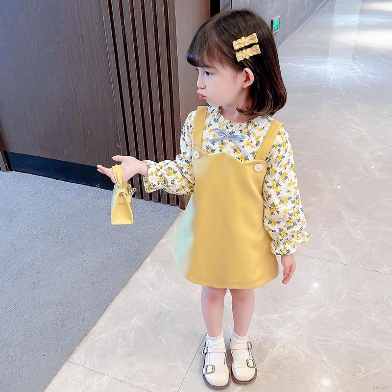 Đầm Công Chúa Tay Dài Cổ Đứng In Hoa Cho Bé Gái Se7En