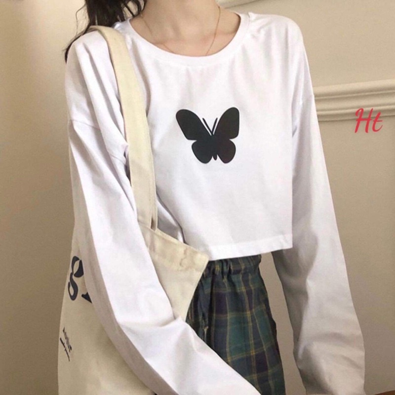 Áo croptop bướm 7 màu dài tay H2