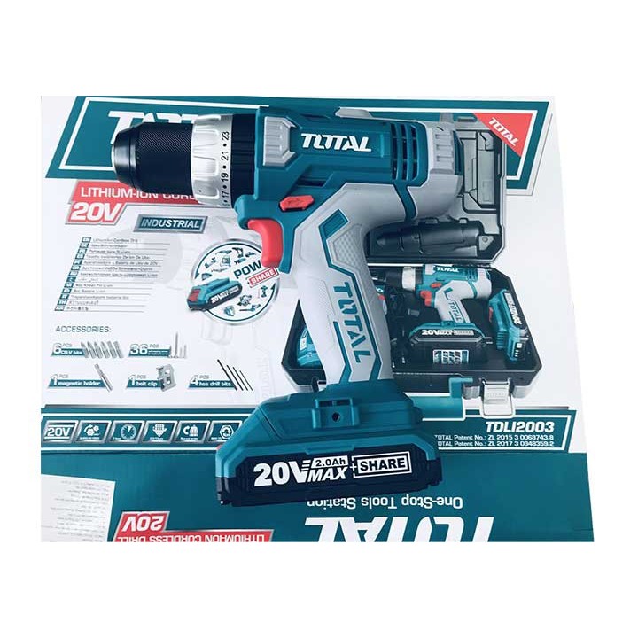 Máy Khoan Vặn Vít Dùng Pin 20V Total TDLI2003 Gồm 47 Chi tiết