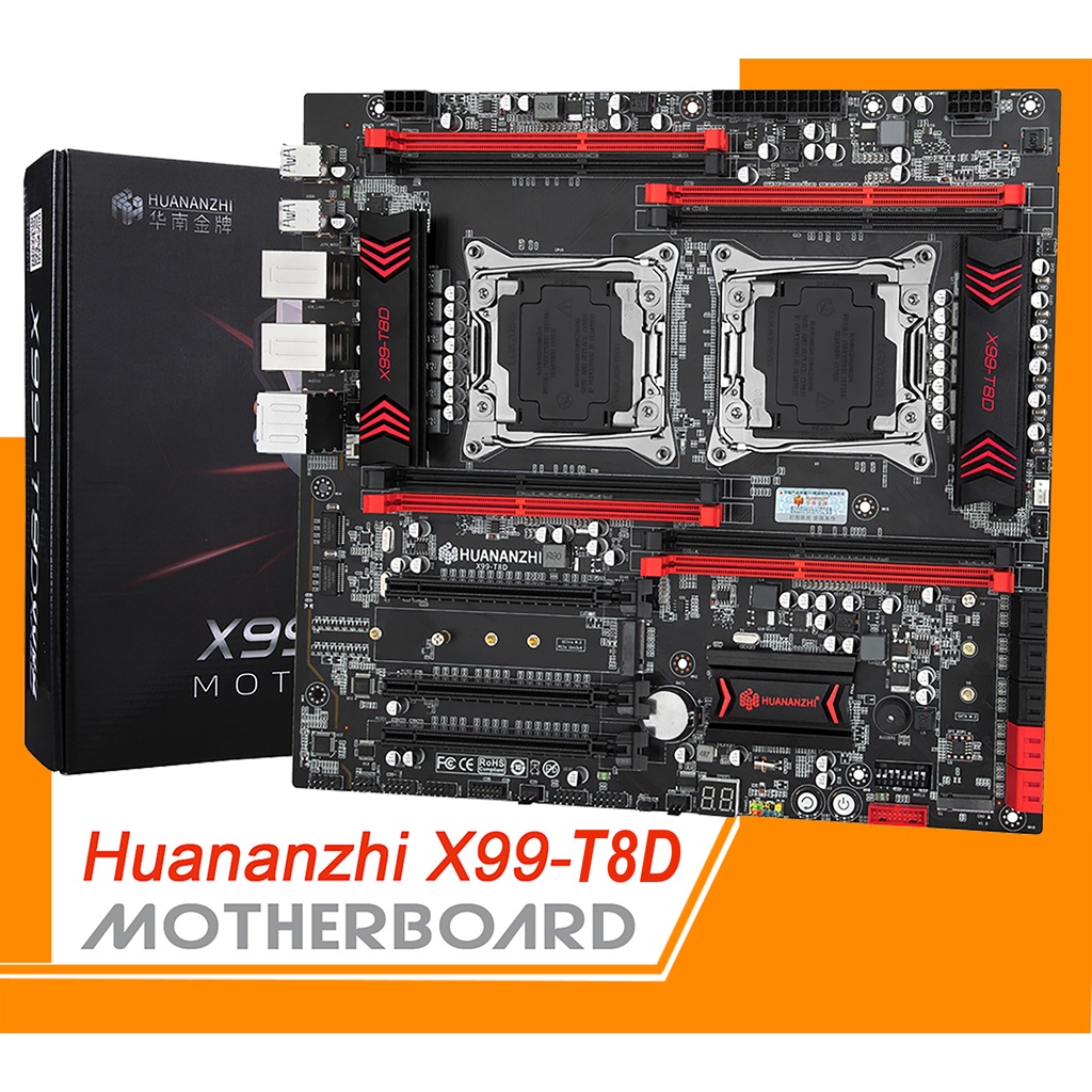 Mainboard HUANANZHI X99T8D. Bo Mạch Chủ Intel Dual CPU X99 LGA 2011-3 E5 V3 V4, E-ATX. Hàng mới 100% full box. BH: 12T