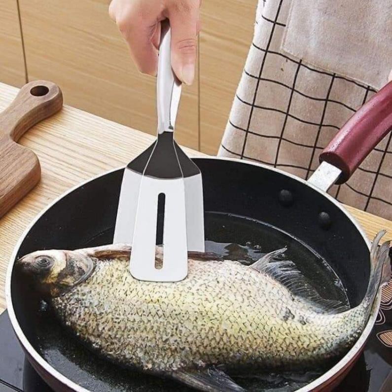 Kẹp Inox gắp nón thức ăn loại to - Xẻng lật đồ nóng bằng inox