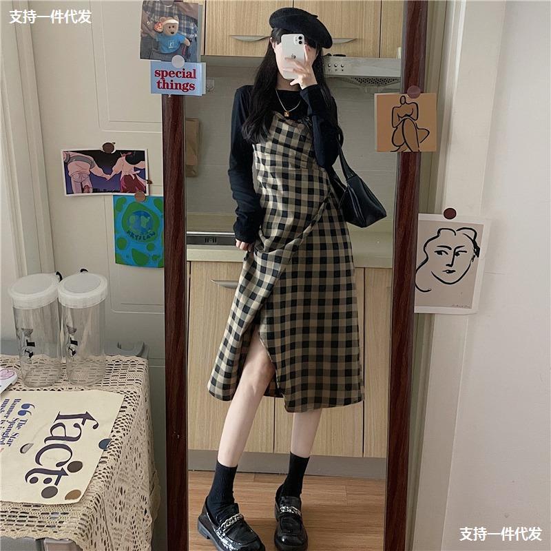 Váy Đầm Nữ Đi Tiệc Kẻ Caro Dài Tay ,Đầm Thiết Kế Bo Cổ Tay Sang Chảnh Cho Mùa Thu Đông
