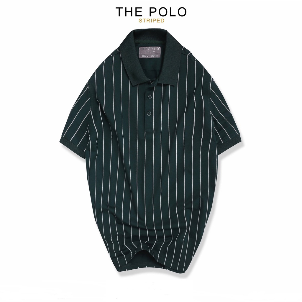 Áo polo đen xanh lá nam sọc cotton cao cấp, trẻ trung, hiện đại, năng động, thanh lịch