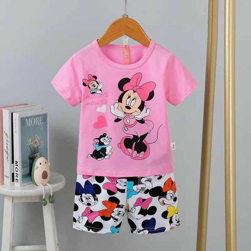 Bộ quần áo trẻ em - Bộ cotton cộc tay xuất Hàn cho bé gái