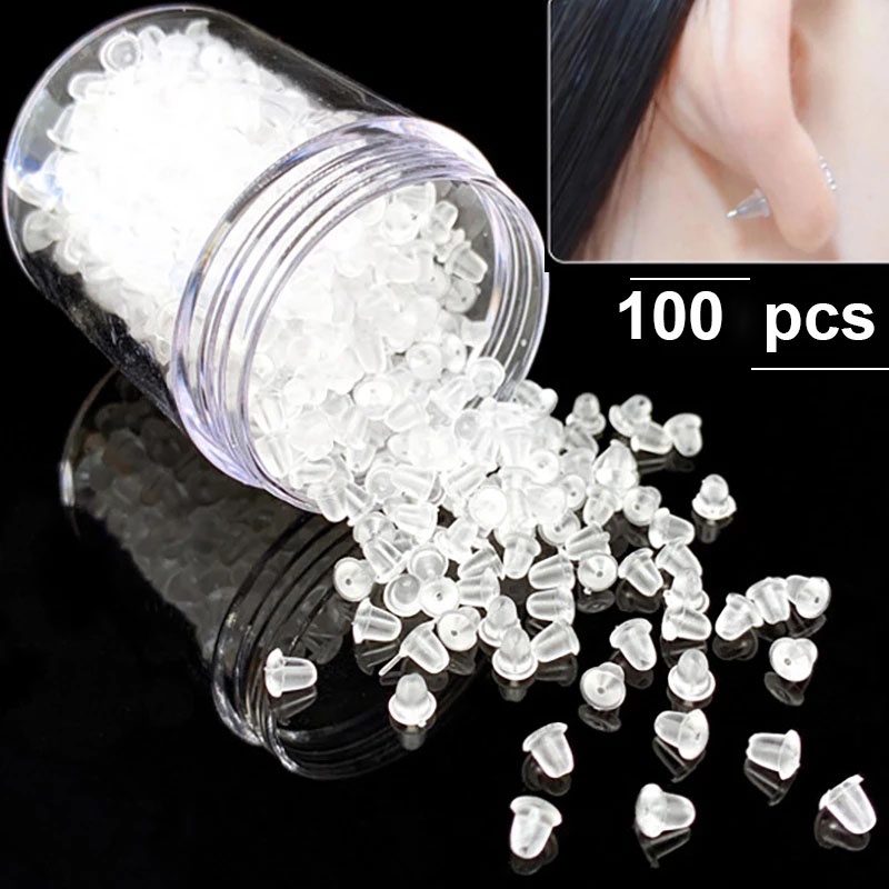 Set 100 Nút Chặn Bông Tai Bằng Silicon Cao Su Mềm Chống Rơi DIY