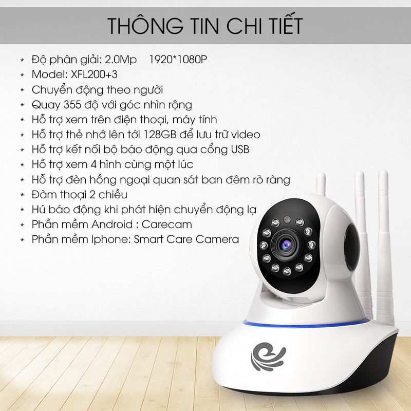 [kem thẻ  64GB 32GB] Camera Wifi- Camera Wifi IP- Camera Quan Sát Trong Nhà carecam  2.0- cc1021(1080FullHD)