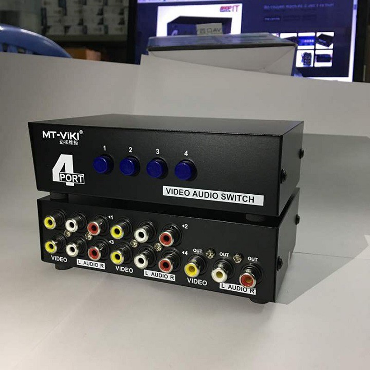 Bộ gộp tín hiệu AV 4 vào 1 ra MT-Viki - AV Switch 4 in 1 out - MT-431AV - Bộ gộp AV 4 vào 1 ra