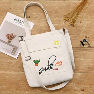 Túi vải canvas bền đẹp hình xương rồng (Có 3 ngăn rộng rãi, tiện lợi)