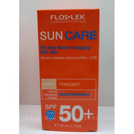 Kem Chống Nắng Floslek Sun Care - Oil Free Sun Protection Tinted Cream SPF50+ 50ml