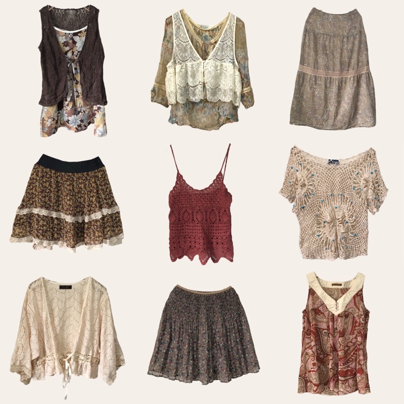 Áo váy fairycore warm tone vintage 2hand