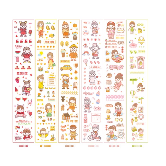 Hình dán sticker nền mờ hình cute mẫu thỏ, gấu, cô gái, công chúa, động vật hoạt hình dễ thương