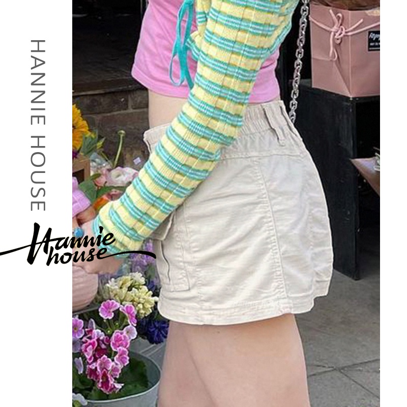 Hannie- Chân Váy Chữ A Mini Lưng Thấp Trơn Màu