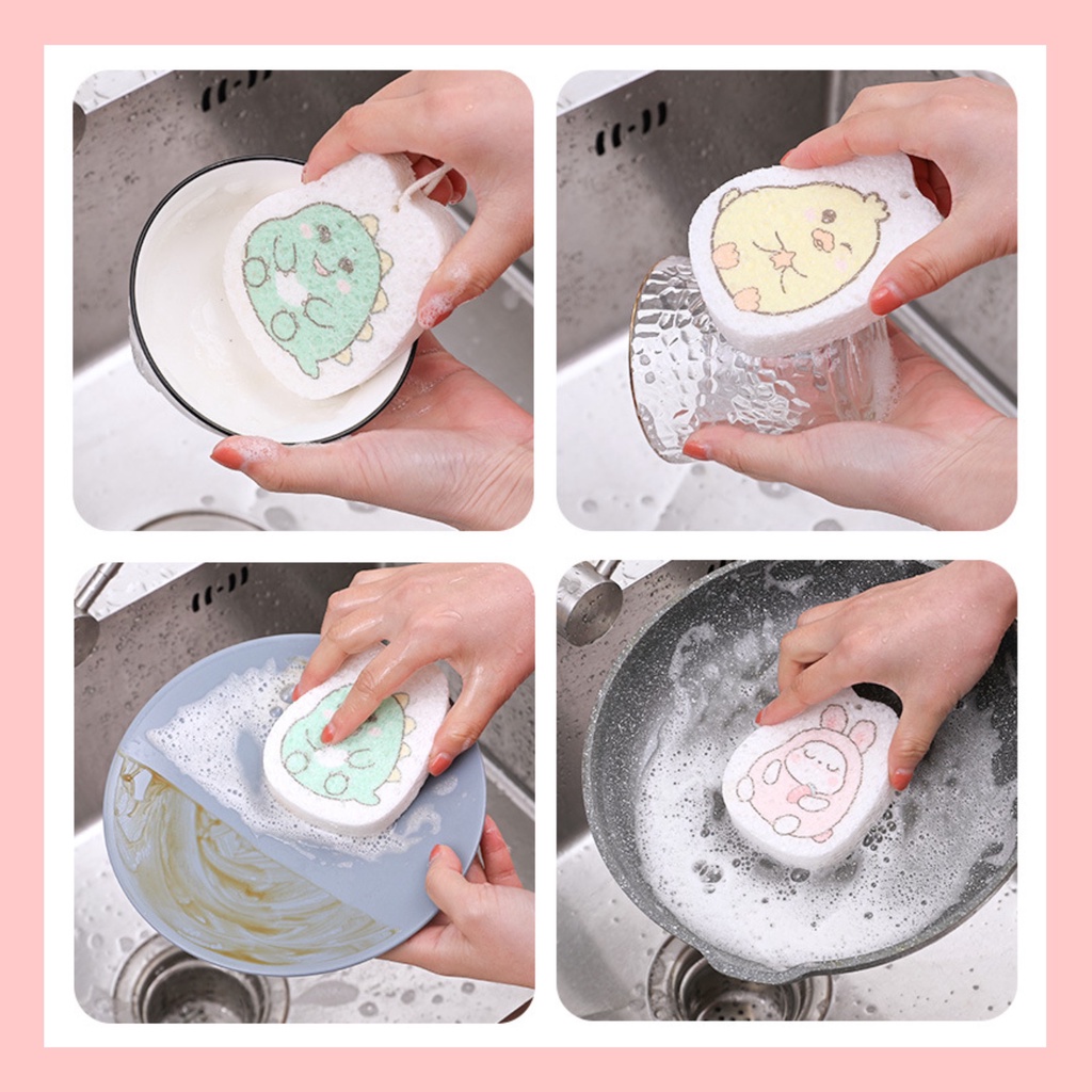 [Đời Sống] Miếng Bọt Biển Rửa Chén Dễ Thương Có Nút Hít Mạnh Hình Động Vật Đáng Yêu.