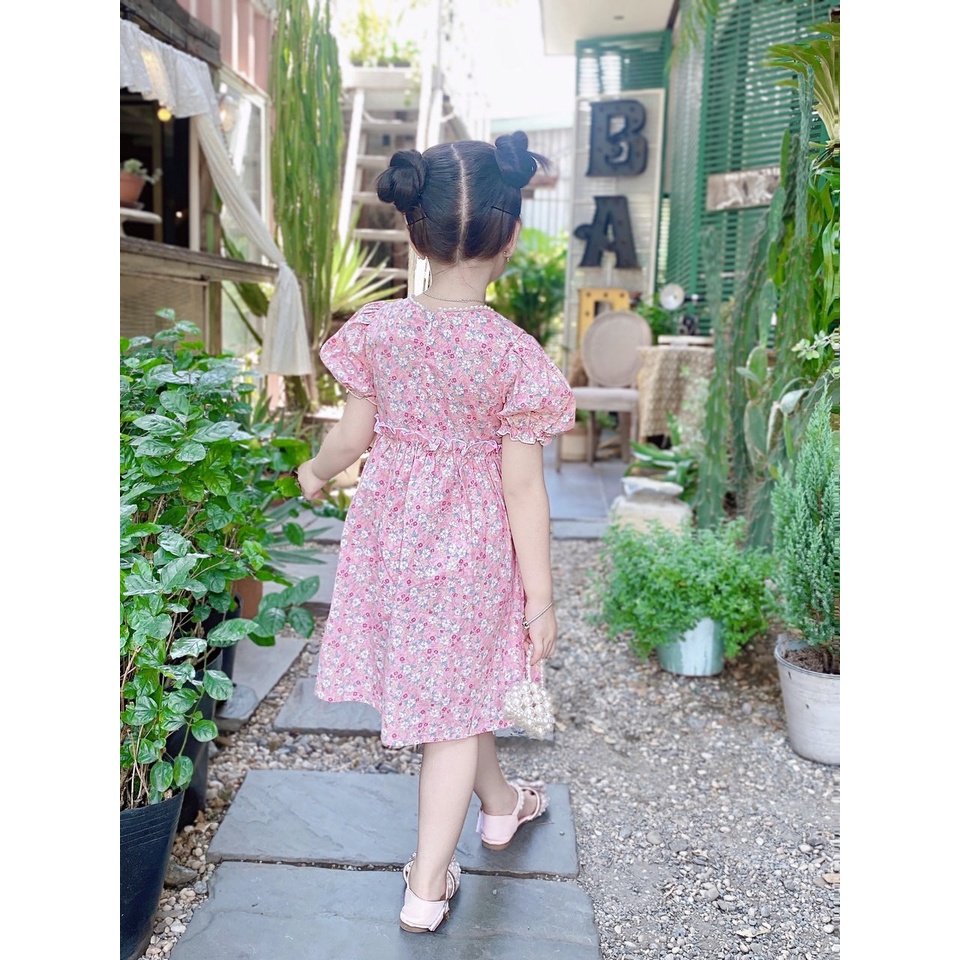 Váy cho bé gái cộc tay - Babystore88 - Đầm hoa nhí viền ngọc cổ ngực mùa hè 1 2 3 4 5 6 7 8 9 10 11 12 tuổi v6