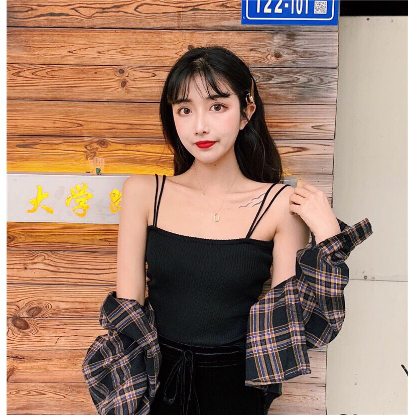 Áo Hai Dây Thun Gân Phong Cách Hàn Quốc TTS0396