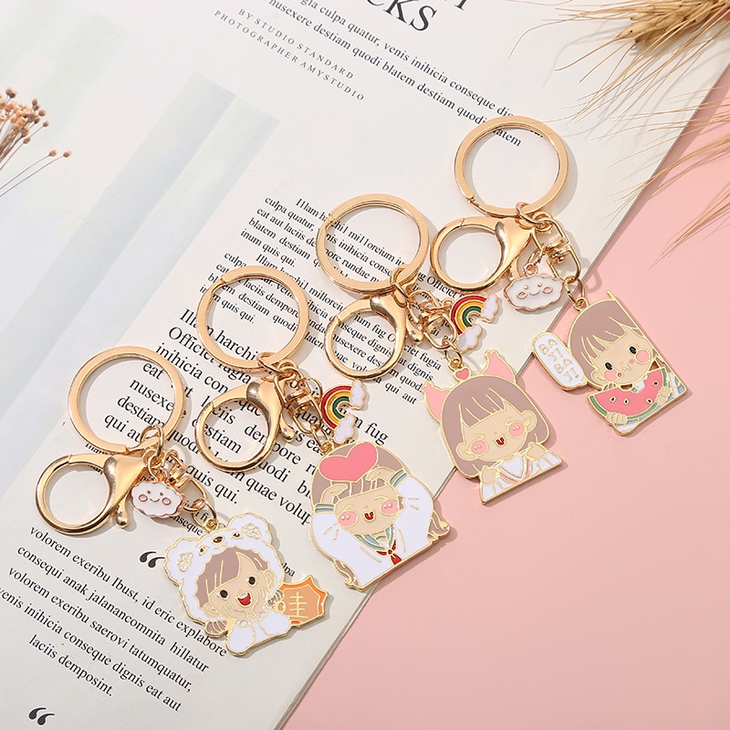 Móc khóa QIHE JEWELRY bằng kim loại hình hoạt hình đáng yêu