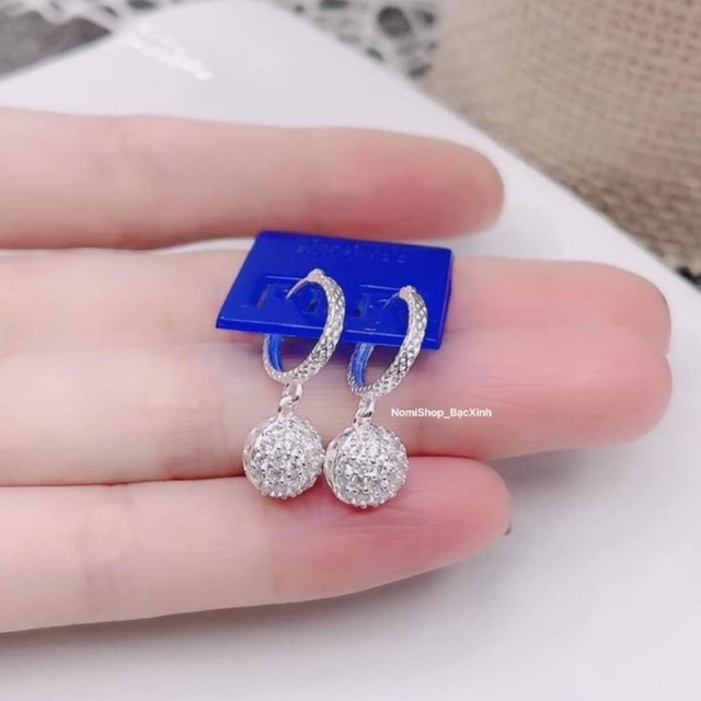 Bông tai Cầu đá Bạc, đá đúc nên rất chắc chắn. sáng long lanh Mainomi Shop Bạc Xinh