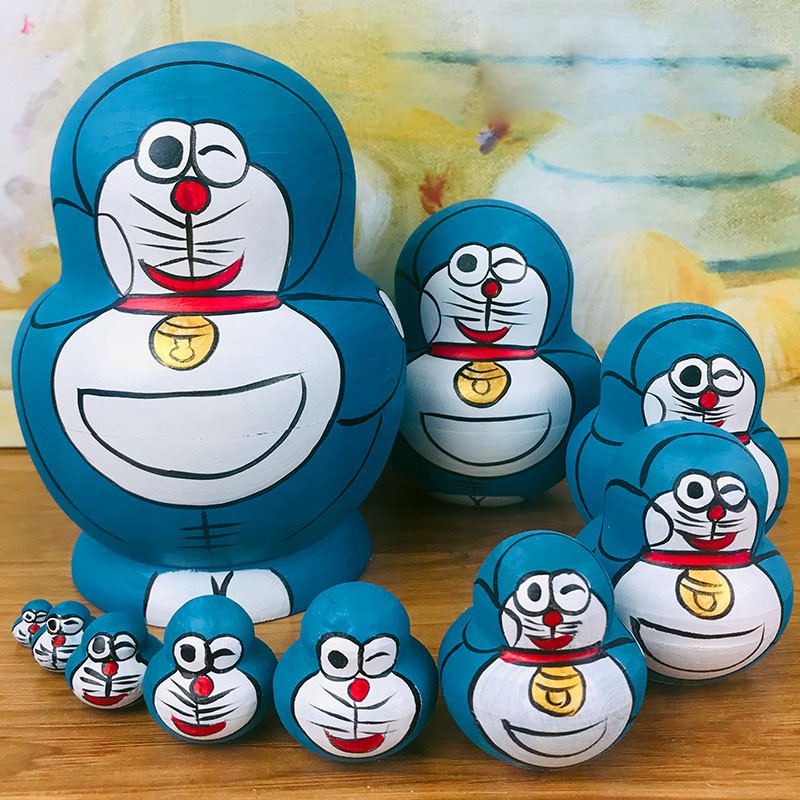 Bộ Búp Bê Nga 10 Lớp Bằng Gỗ Vẽ Hình Doraemon Dễ Thương Cho Bé