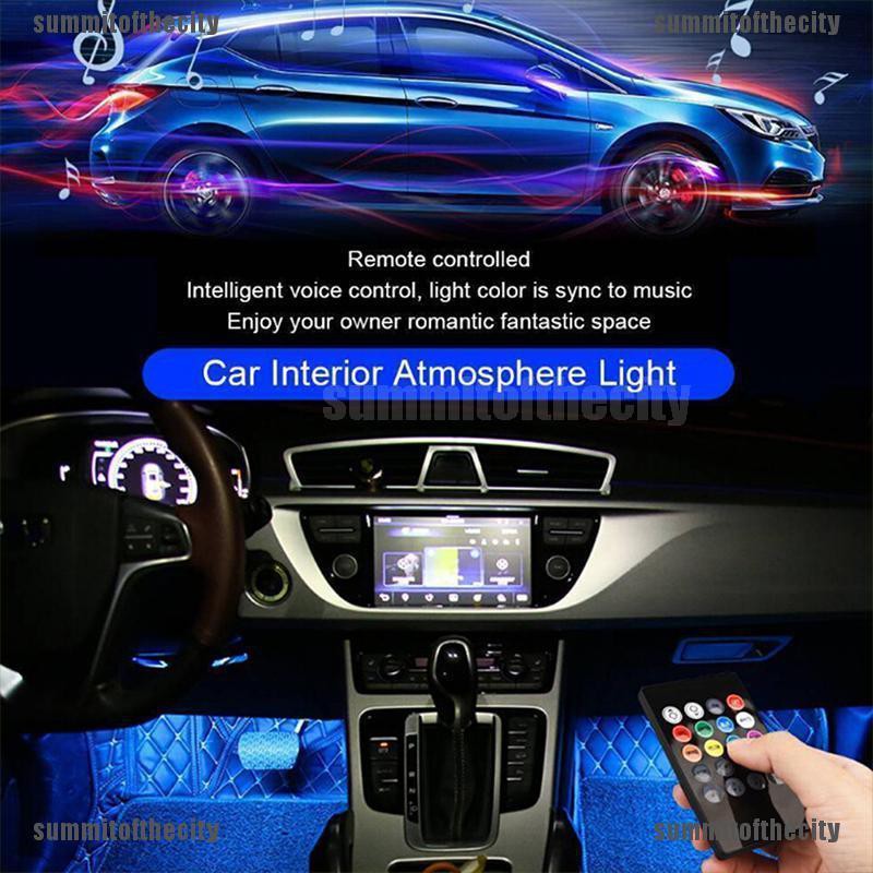 Set 4 Dải Đèn 9LED RGB TRANG Trí Nội Thất Xe Ô Tô Kèm Cáp Sạc USB Tiện Dụng