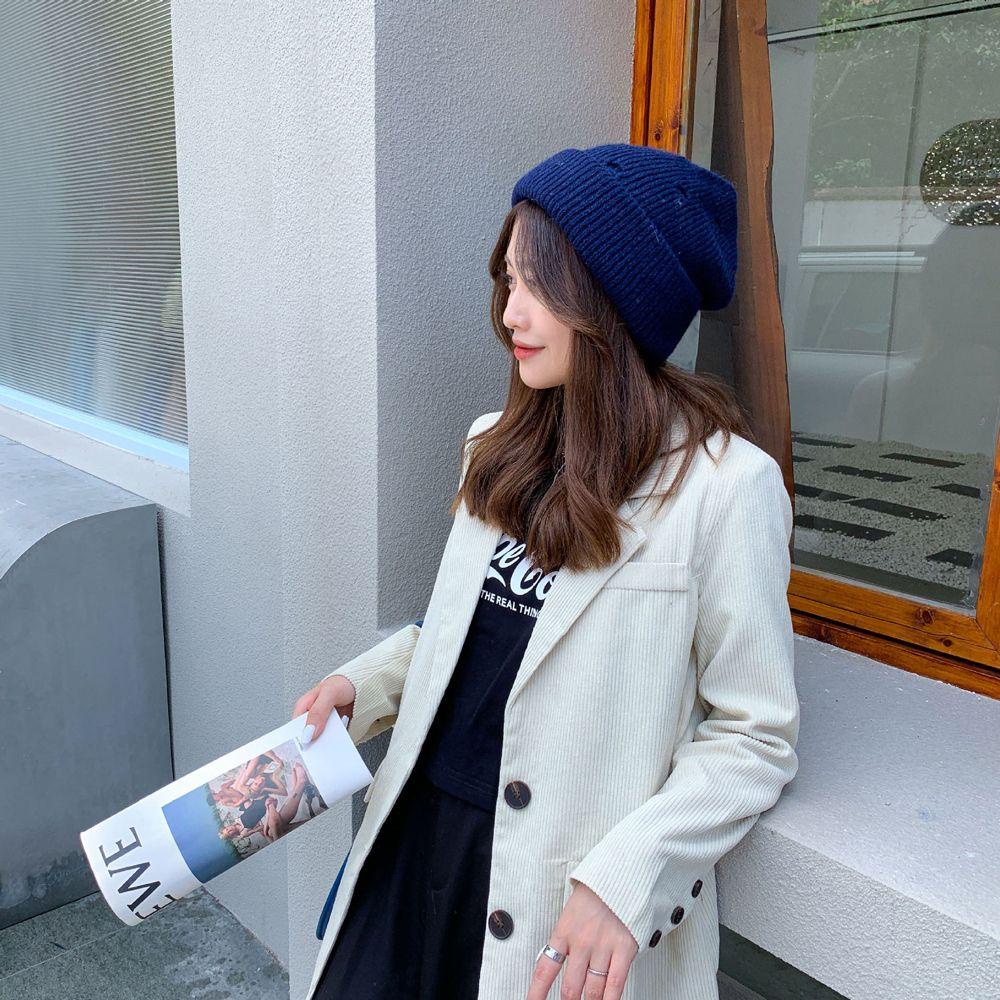 Mũ beanie Dệt Kim VANES1 Có Lỗ Phong Cách Hip Hop Hàn Quốc Giản Dị