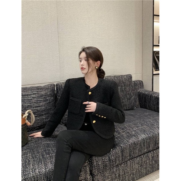 (Có Sẵn) Áo Dạ Tweed Đen Cúc Đồng Quảng Châu Loại 1 (Hàng 2 Lớp Dày Dặn) Áo Khoác Dạ tweed Nữ