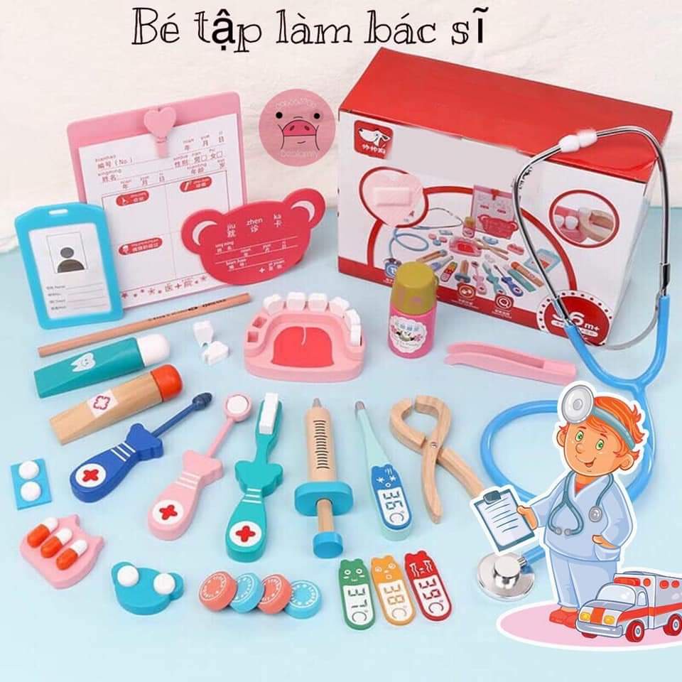 Bộ Đồ Chơi Bác Sĩ Bằng Gỗ Loại 1- Đồ Chơi Nhập Vai- Hướng Nghiệp- Bé tập làm bác sỹ