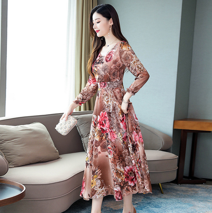 Đầm Maxi Tay Dài Hoạ Tiết Hoa Thiết Kế Cổ Chữ V Thanh Lịch Size M~3Xl | BigBuy360 - bigbuy360.vn