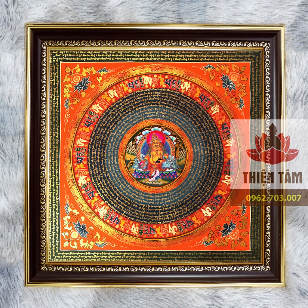 Tranh Hoàng Thần Tài Jambala Mandala 36x36cm bằng vải phủ bóng, khung composite xịn xò