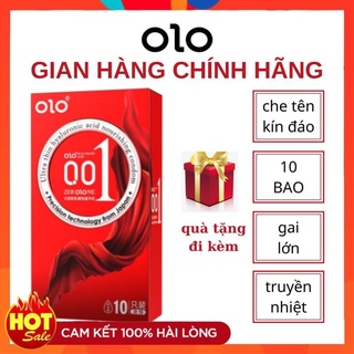 Bao cao su olo 001 nourishing đỏ, bcs gai, siêu mỏng, truyền nhiệt cao cấp hộp 10bcs