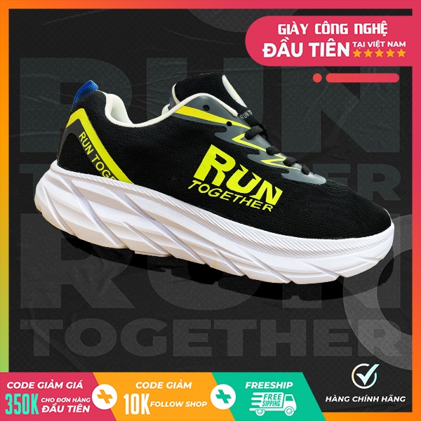 Giày thể thao chạy bộ chính hãng Run Together công nghệ gắn chip thông minh - Giày sneaker màu đen đế cao