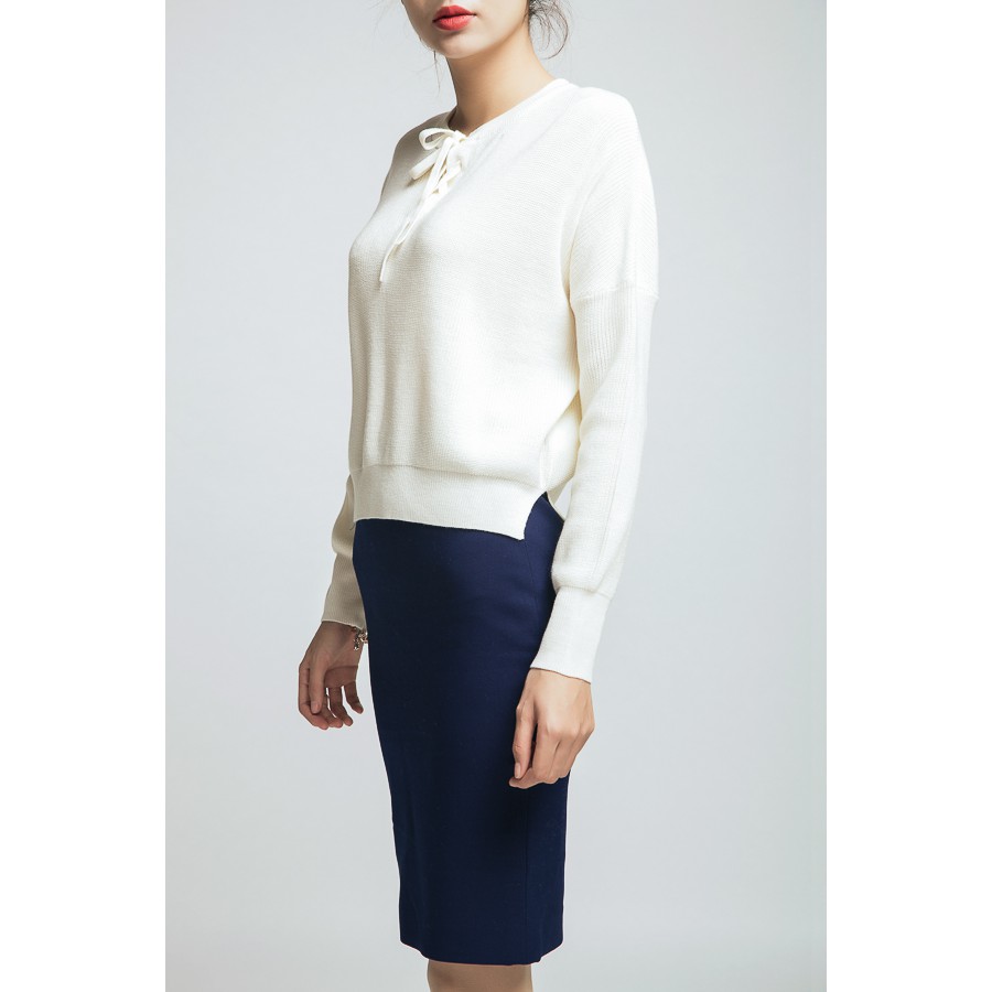 [NHẬP WABRTL5 GIẢM 10% TỐI ĐA 50K ĐH 250K ]Áo len nữ dài tay cổ thắt nơ IVY moda MS 58B5401