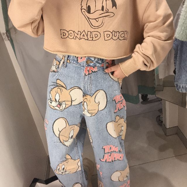 Quần jeans hoạt hình Tom and Jerry chuột Mickey