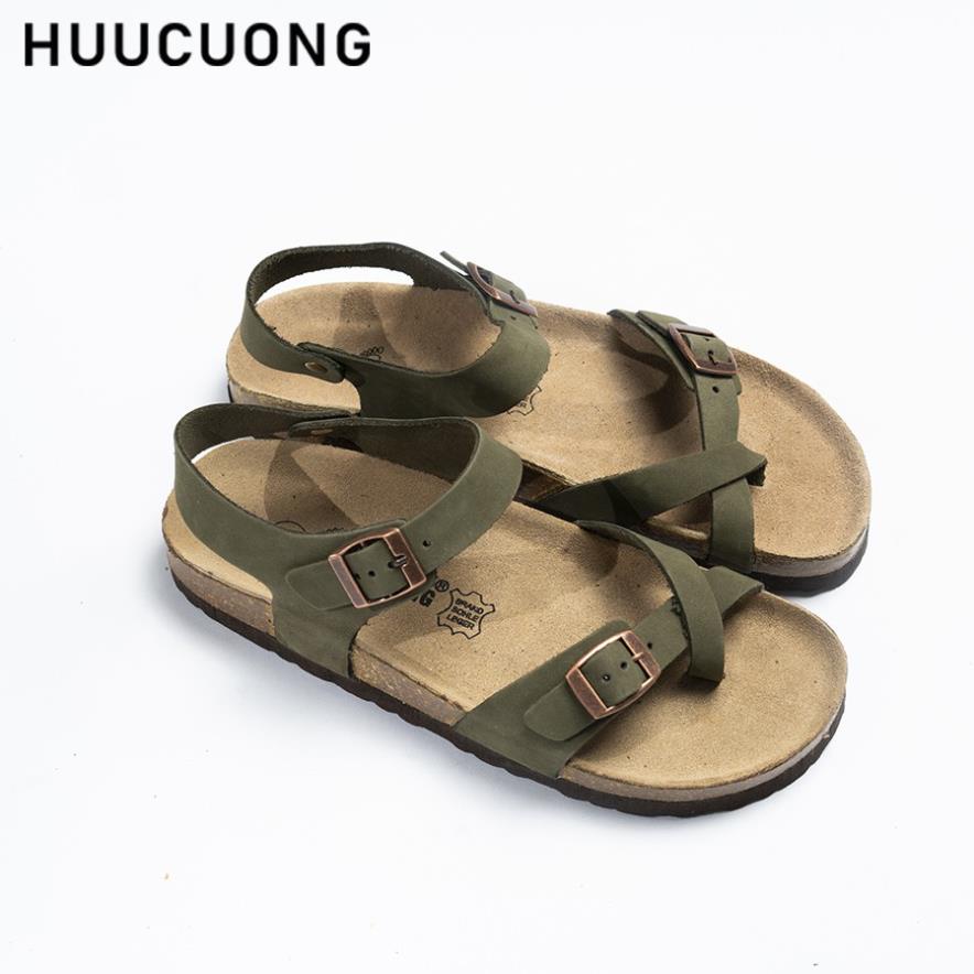 Giày Sandal Unisex HuuCuong xỏ ngón Da Bò xanh đế trấu 🌺