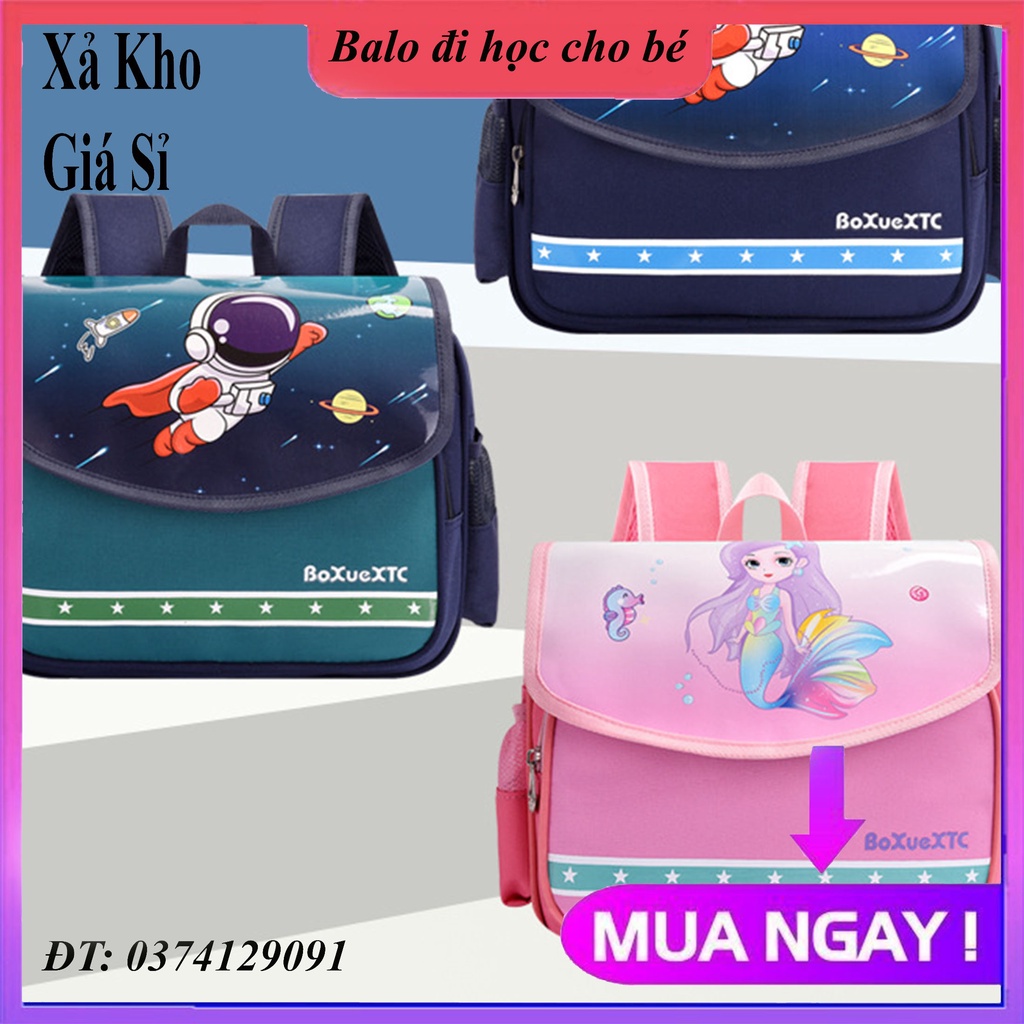 Cặp sách học sinh tiểu học cho bé trai và bé gái, cặp đi học cho bé từ lớp 1 - 2 hoạt tiết nàng tiên cá phi hành gia