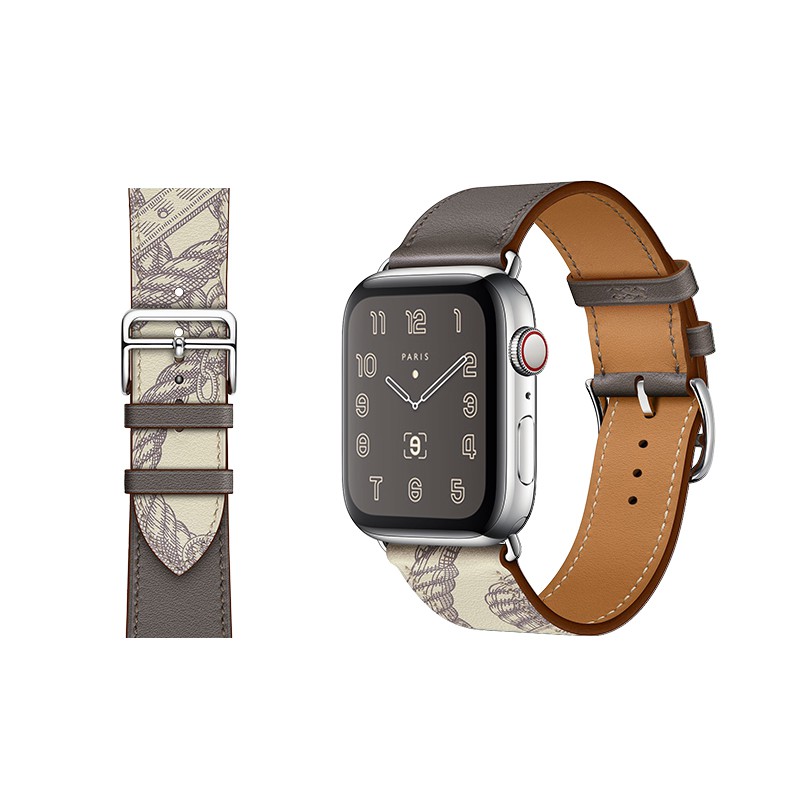 Hermès Dây đeo bằng da in họa tiết Hermes cho đồng hồ thông minh Apple Watch 6